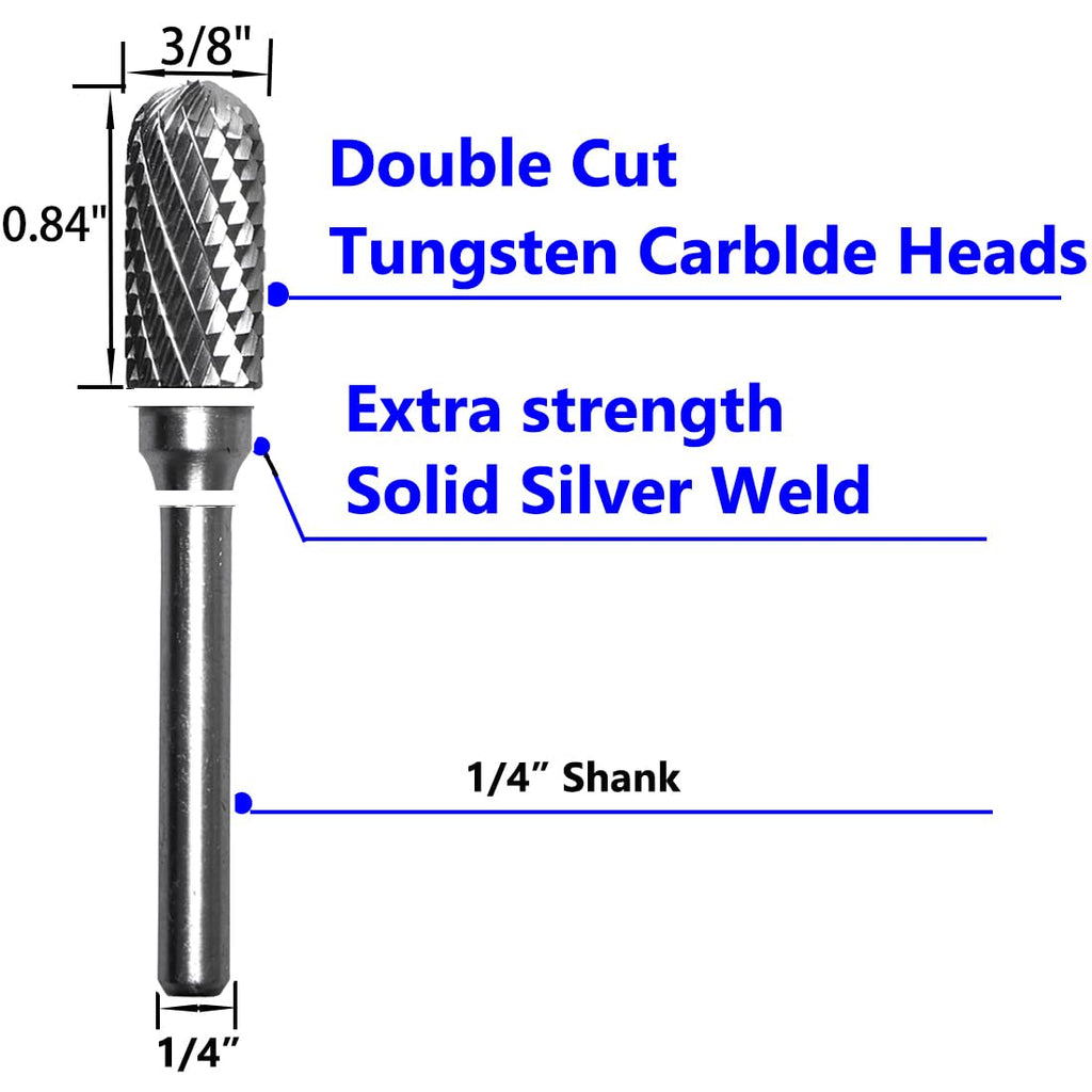 KOTVTM Carbide Burr Set 1/4" Shank SC-3 Die Grinder Bits Tungsten Double Cut Burr Bits (3/8" Cutter Dia X 0.80" Cutter Length) for Die Grinder Kits Metal Grinding Drilling Polishing (3pcs)