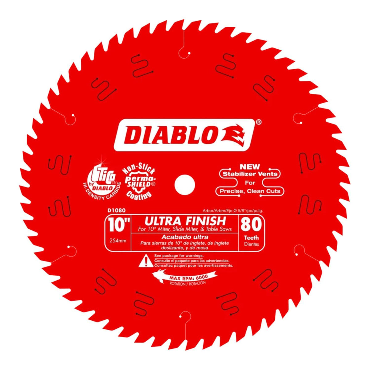 D1080X Diablo 10" 80-Tooth ATB Saw Blade w/5/8" Arbor&PermaShield Coating (Single Pack)