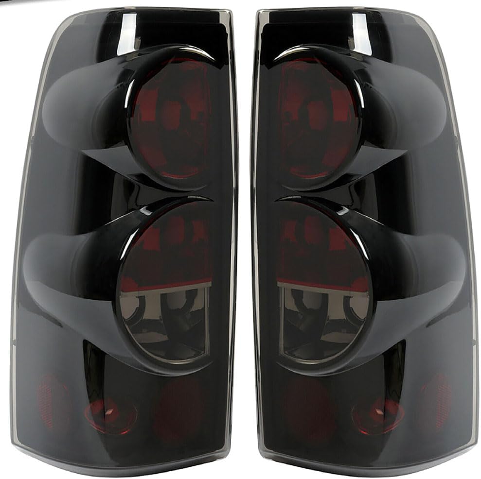 MOCW Tail Light Compatible With 1999-2006 Chevy Silverado 1500 2500 3500 2007 Classic,1999-2002 GMC Sierra 1500 2500 3500 Taillight Housing Replacement Left Driver & Right Passenger Side, Black/Smoke