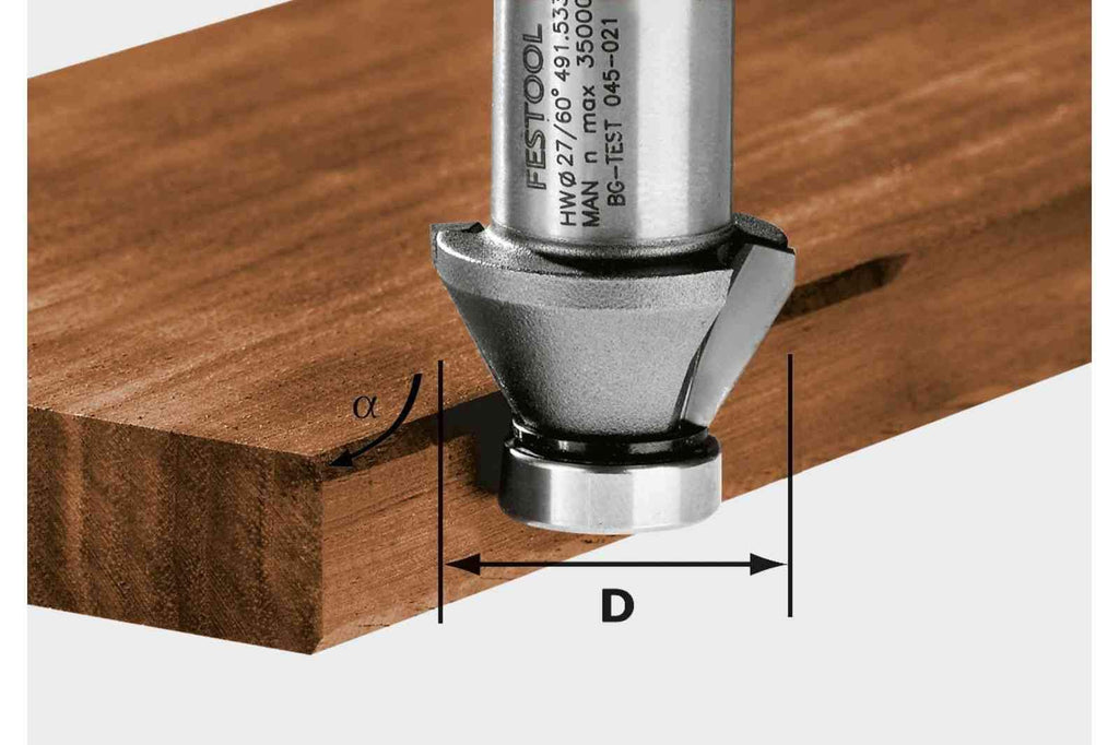 Festool 490090 HW 45° Chamfer Cutter for OFK 500 | Carbide-Tipped Router Bit for Precision Edge Beveling on Wood & Edge Banding