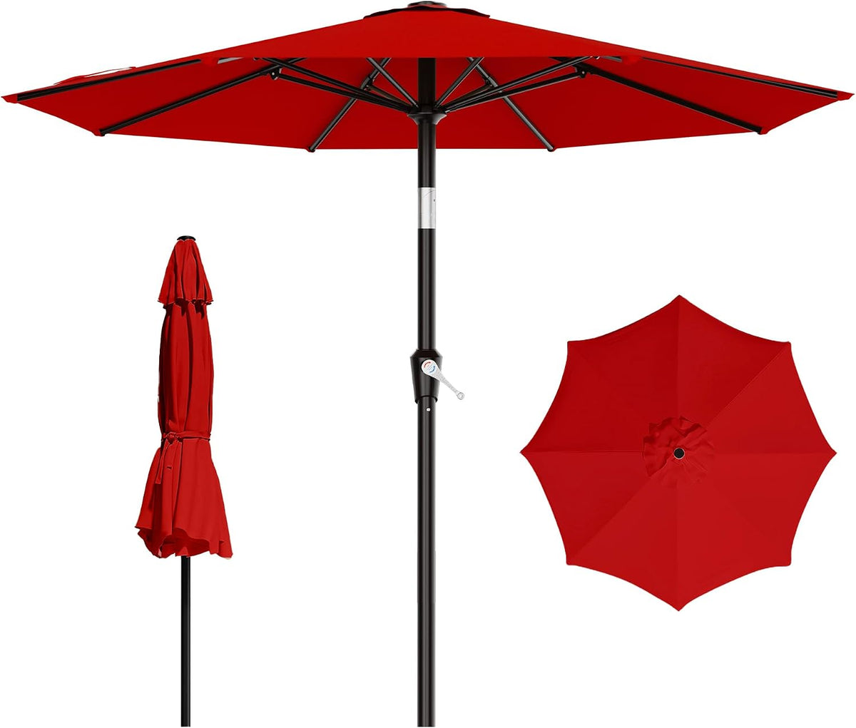 9FT Outdoor Patio Umbrella with Tilt and Crank, Red