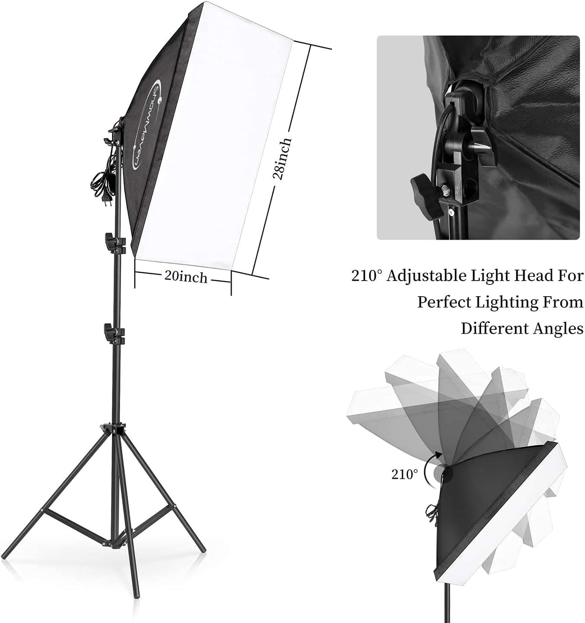 Softbox Lighting Kit, Studio Lights with 2 135W Bulbs 5500K Continuous Photography Lighting Kit for Filming Portrait