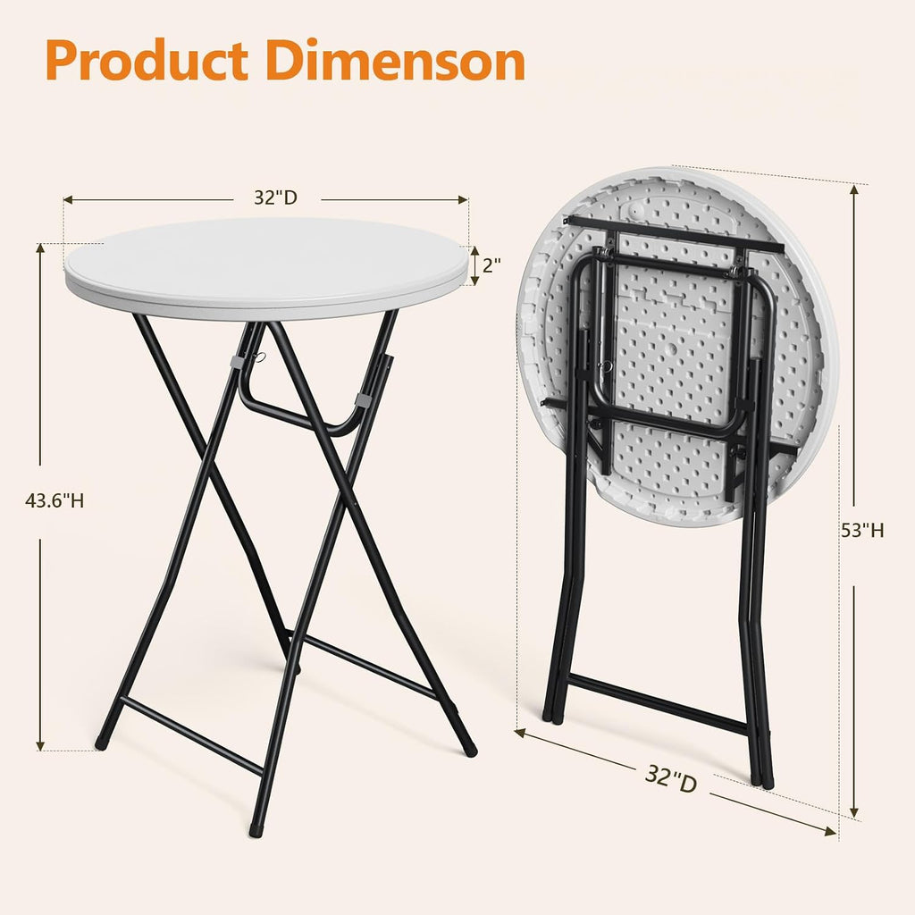 Cocktail Table, 32 Inch Folding Bar Table, High Top Round Tables, Outdoor Portable Bistro Tall Folding Table for