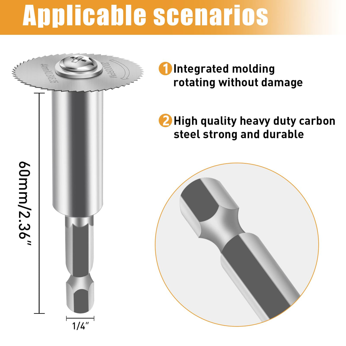 FOTYBEl Cutting Wheel for Drill, Rotary Tool Cutting Discs with 6pcs Steel Saw Blades, 1pc 1/4" Hex Short Shank, Power Rotary Tool Accessories for Cutting PVC Pipe Wood Plastic Soft Metal