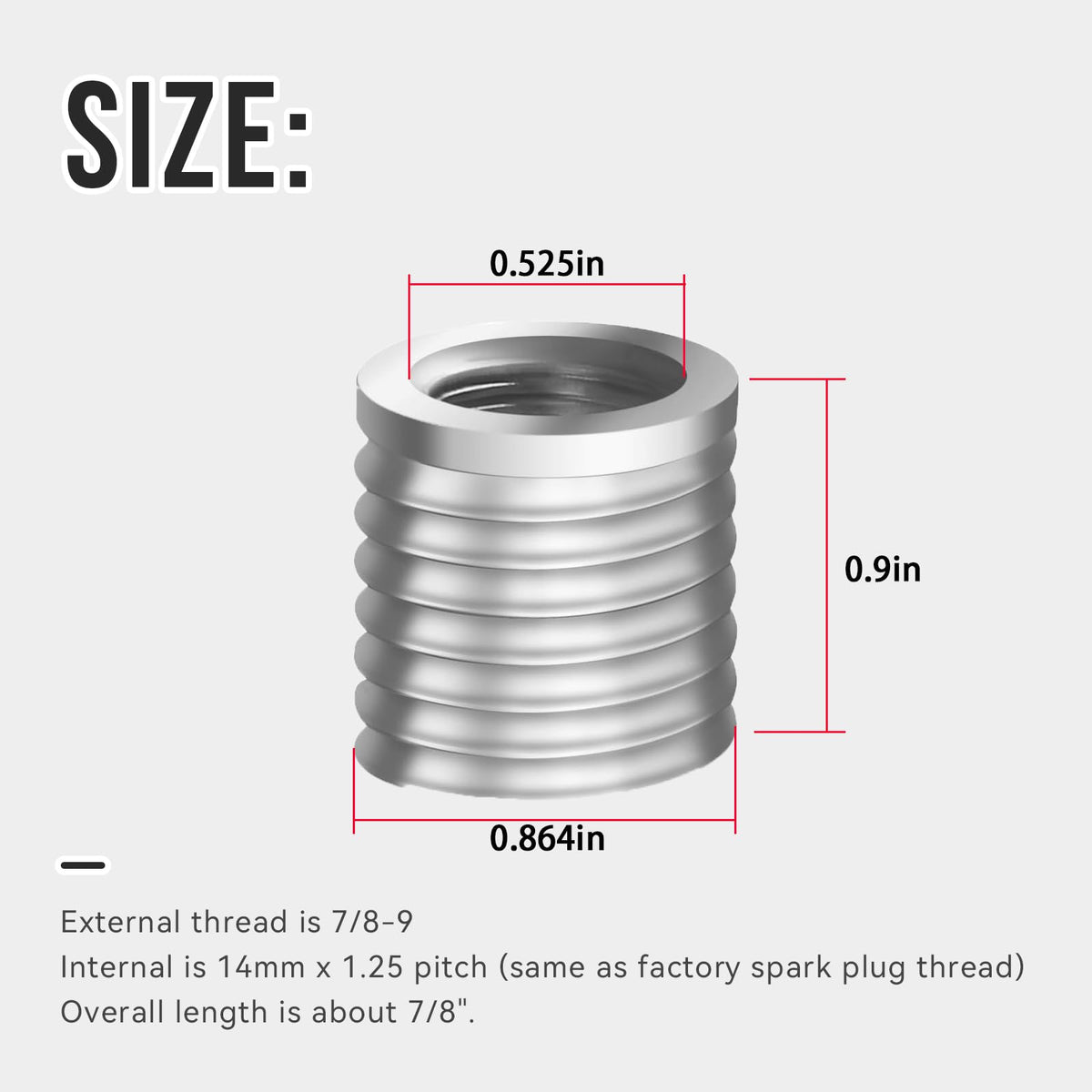 HQPARRTS Extra-Large SparkPlug Thread Repair Insert,7/8-9 External Thread