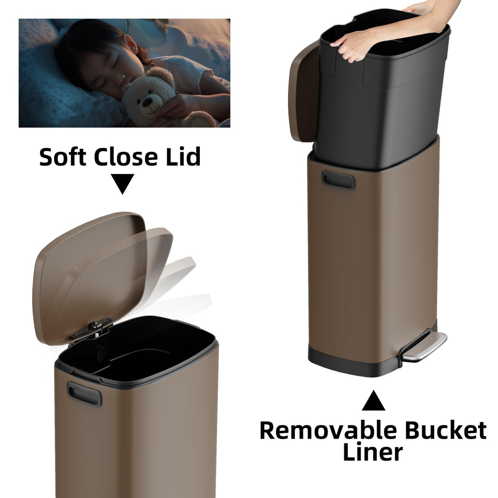 Kitchen Trash Can with Lid, 13 Gal Stainless Steel Pedal Garbage Can