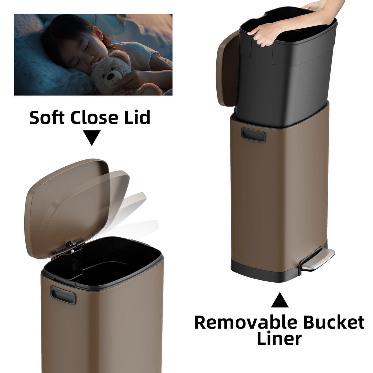 Kitchen Trash Can with Lid, 13 Gal Stainless Steel Pedal Garbage Can