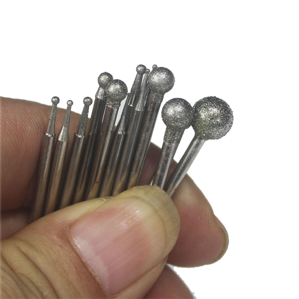 Luo ke 13 Pcs 3/32'' Shank Ball Shape Diamond Burr (0.5mm - 8mm)