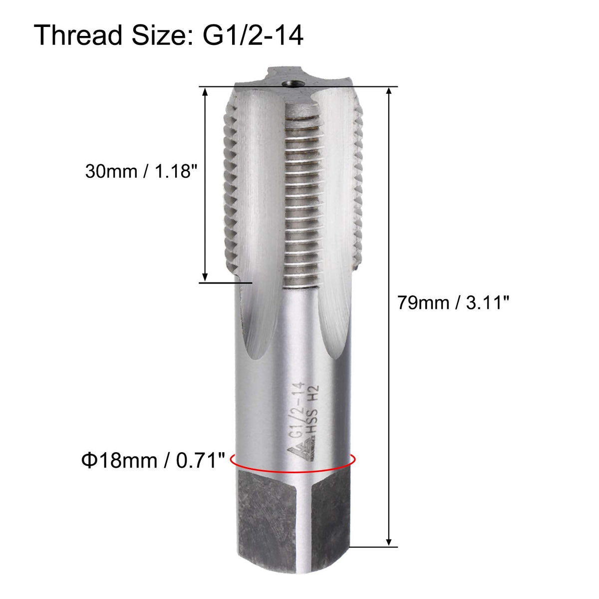 uxcell G1/2-14 Pipe Thread Tap, Machine Threading Tap Right Hand, HSS Uncoated Straight Flute, H2 Tolerance