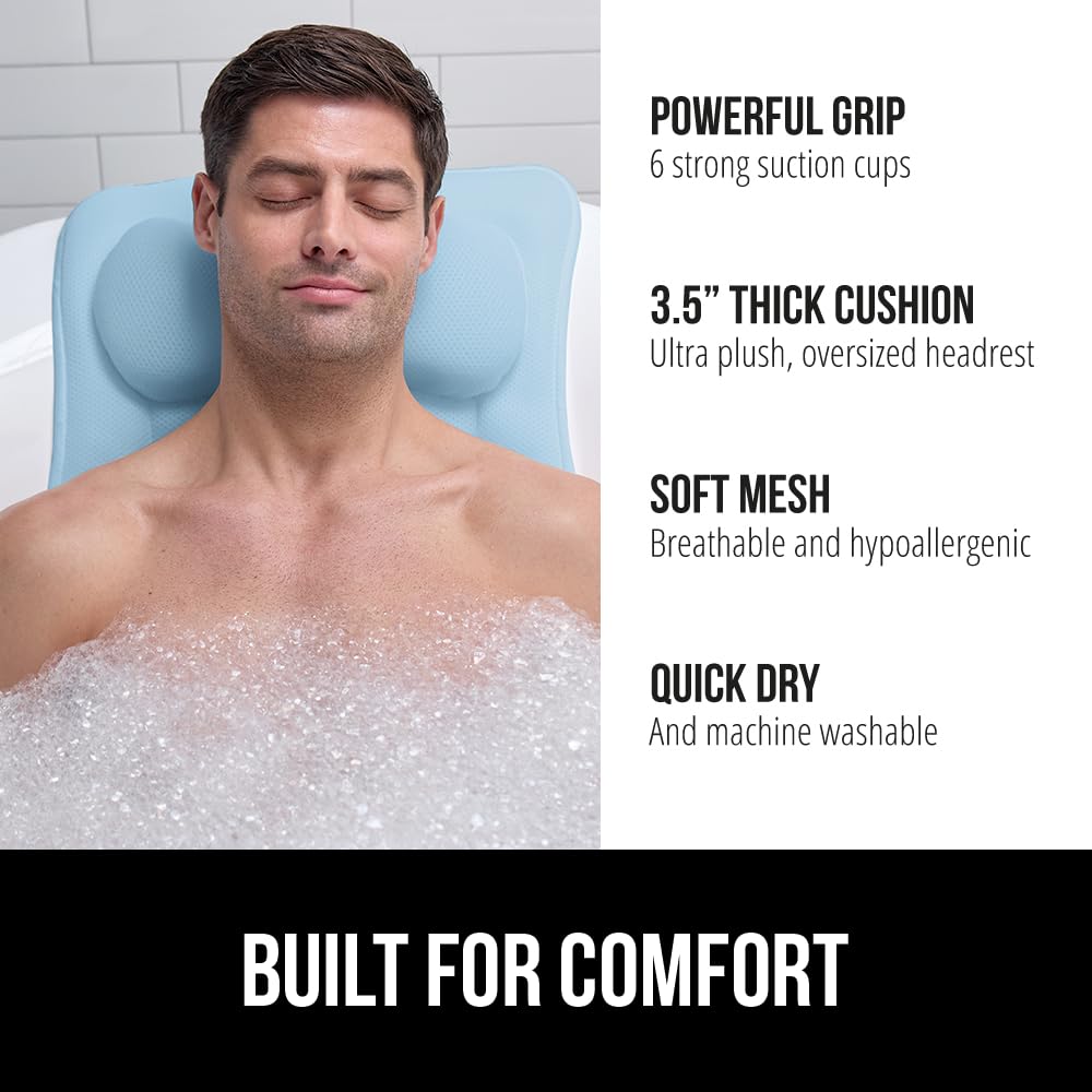 Bath Pillow for Tub, 6 Strong Suction Cups, 4D Mesh, Blue