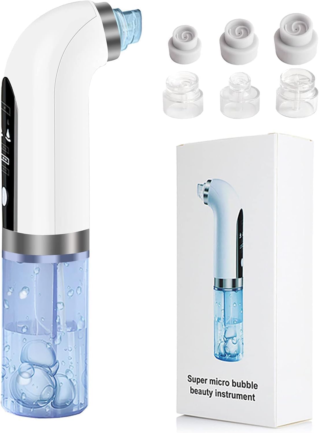 Hydrafacial Pore Vacuum Blackhead Remover Water Circulation Pore Cleaner Pimple Extractor Tools with 6 Suction