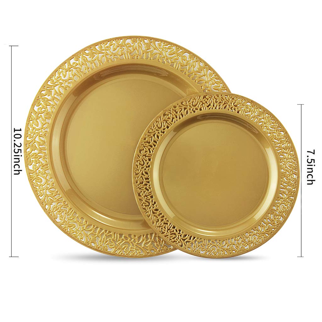 102 PCS Brown Gold Plastic Plates, Lace Design Disposable Plates, BPA Free Plates Includes: 51 Dinner Plates 10.25
