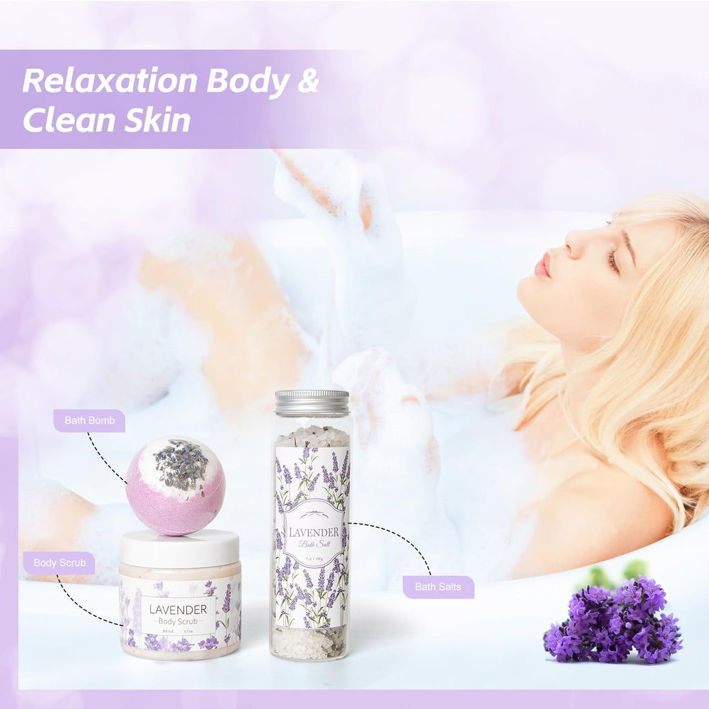 Lavender Spa Gifts Set, 11 Pcs Bath Gift Set for Women, Relaxing Spa Gifts, Home Spa Bath Set Self Care Package