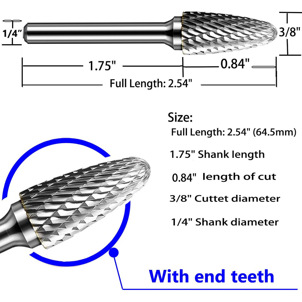 OSIDU Tungsten Carbide Rotary Burr Bit 1/4" Shank SF-3 Die Grinder Bits