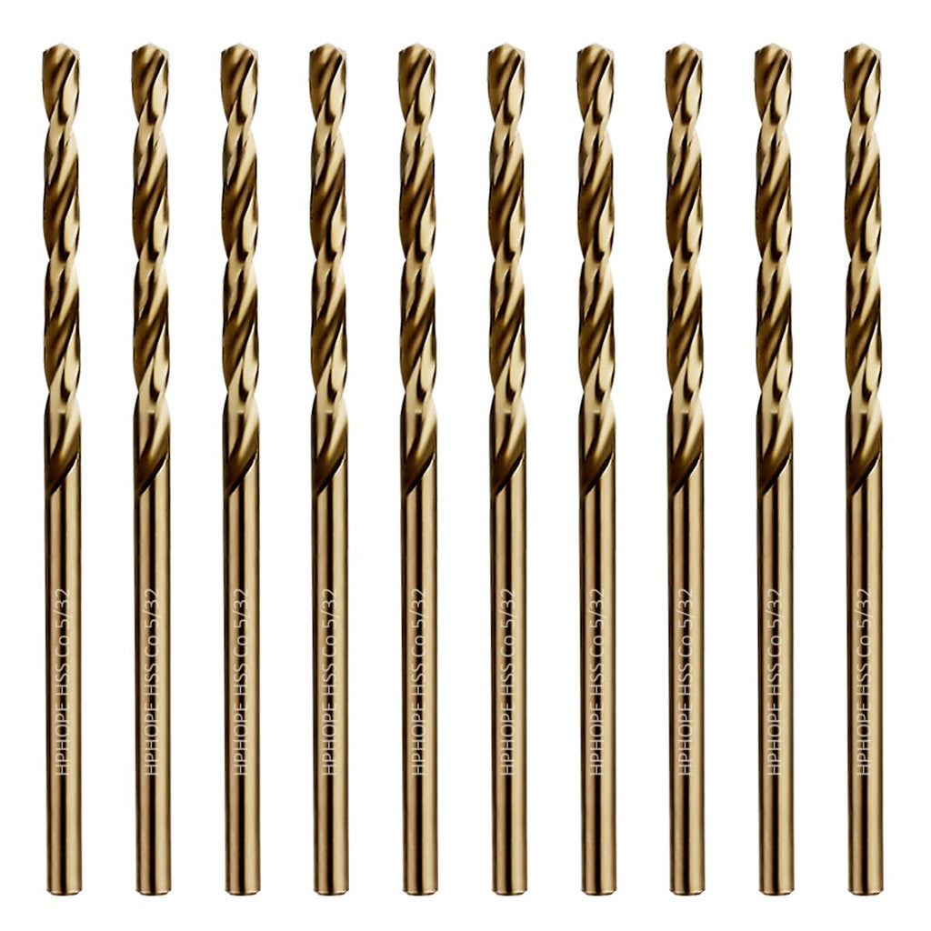 5/32 Inch Cobalt Drill Bits 10Pcs - HPHOPE M35 HSS Metal Twist Drill Bits Set, Jobber Drill Bits Length and Straight Shank, Suitable for Drilling in Hard Metal, Stainless Steel, Cast Iron