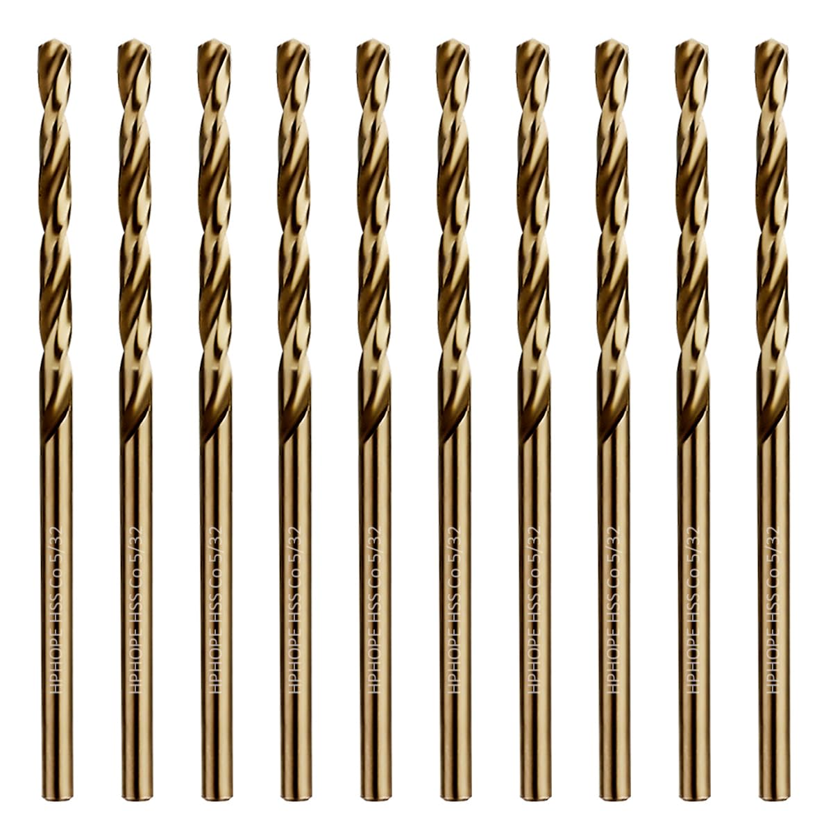 5/32 Inch Cobalt Drill Bits 10Pcs - HPHOPE M35 HSS Metal Twist Drill Bits Set, Jobber Drill Bits Length and Straight Shank, Suitable for Drilling in Hard Metal, Stainless Steel, Cast Iron