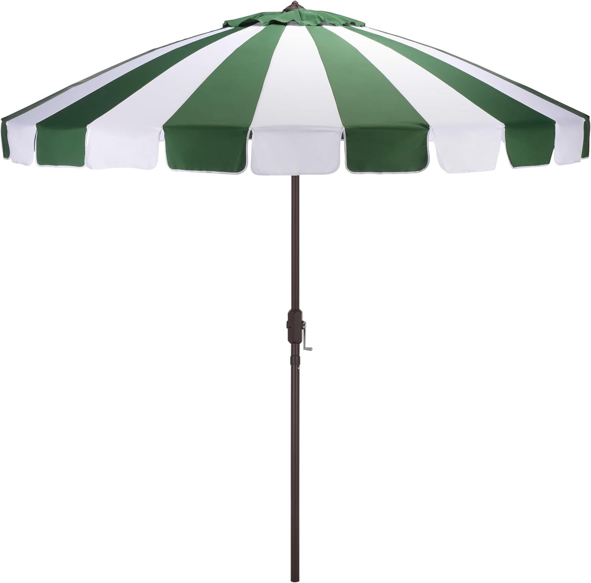 Outdoor Patio Furniture Collection – Buti 9 Ft Crank Patio Umbrella, Green Stripe & Brown Pole, Market Umbrella with