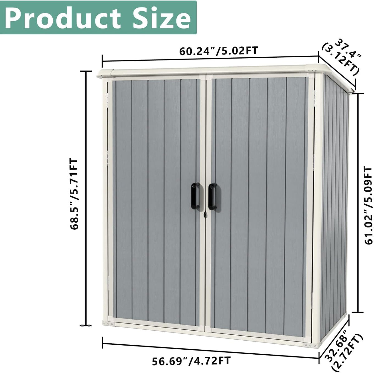 5 x 3Ft Resin Shed with Floor & Lockable Door, Grey | Outdoor storage cabinet fits garbage cans, garden tools and
