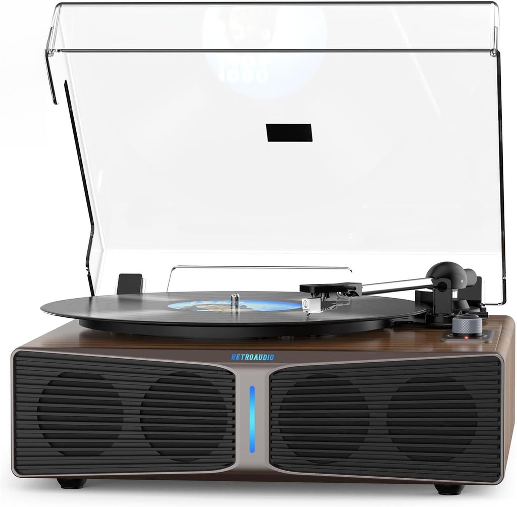 Vinyl Record Player with Built-in Speakers, Bluetooth 5.4 Input Turntable for Vinyl Records, Magnetic Cartridge