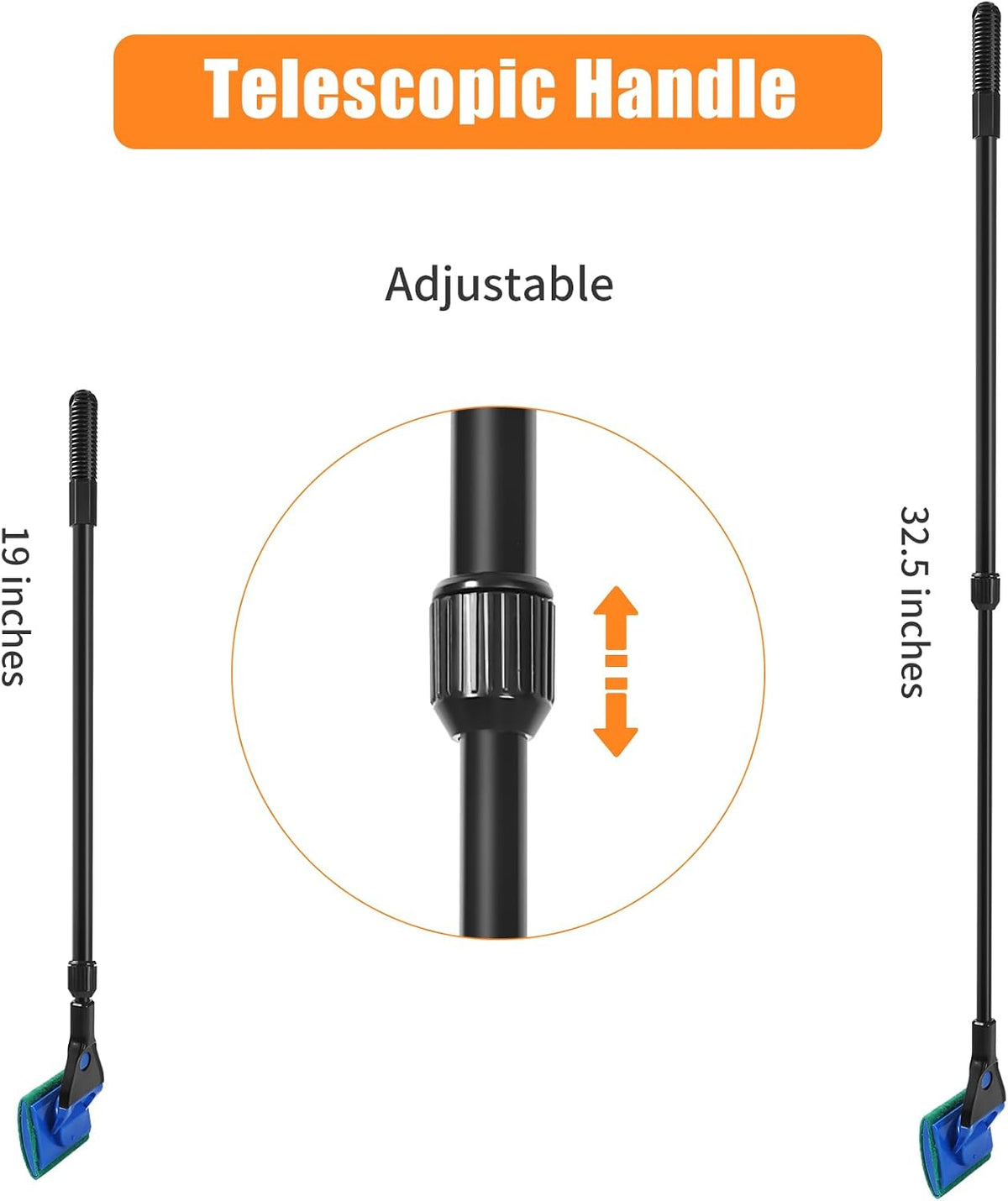 Aquarium Cleaning Tools, Fish Tank Cleaner Kit with Adjustable Long Handle, 5 in 1 Set Including Fish Net, Algae Scraper