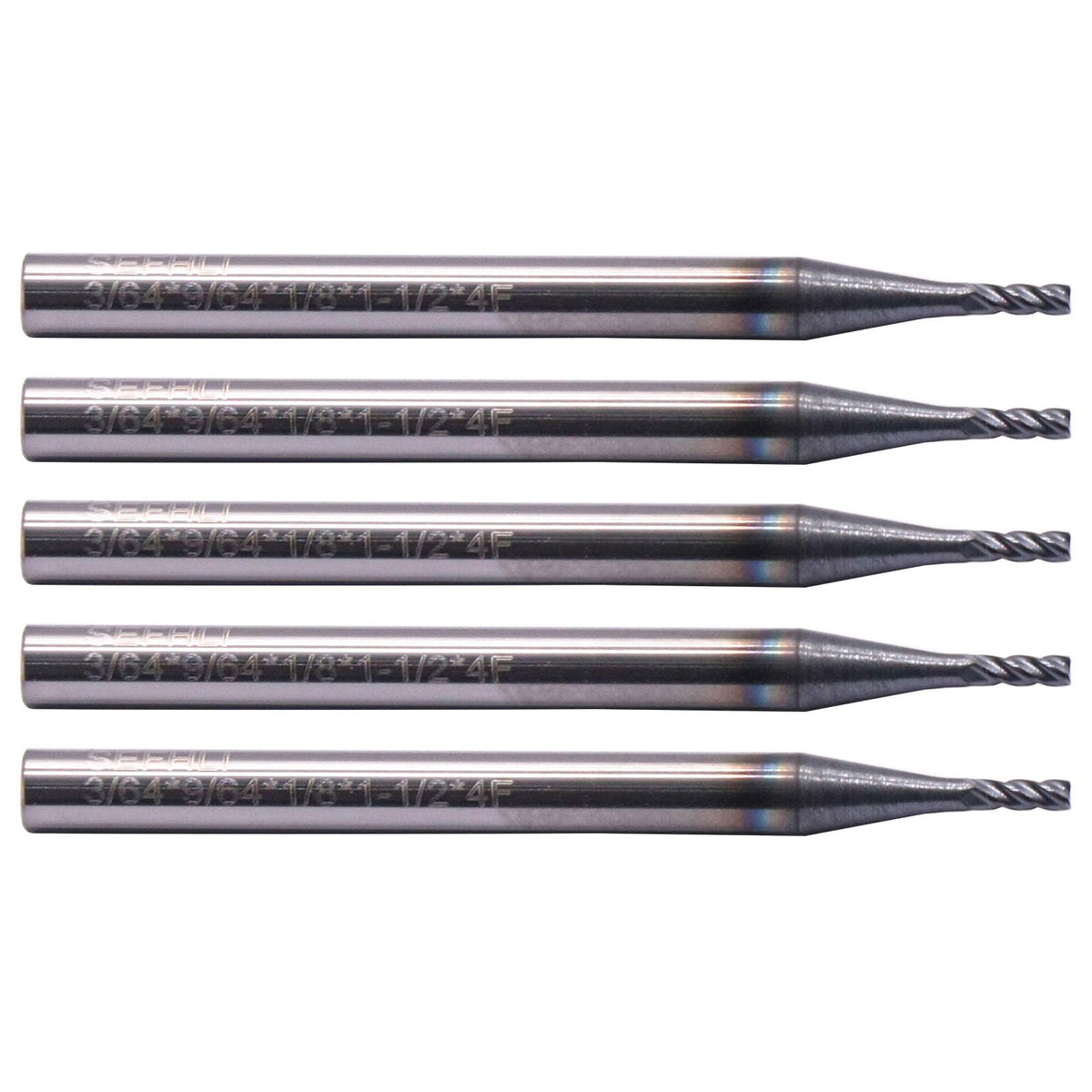 4 Flute Solid Carbide Square End Mill Set(5Pcs, 3/64"), AlTiN Coated