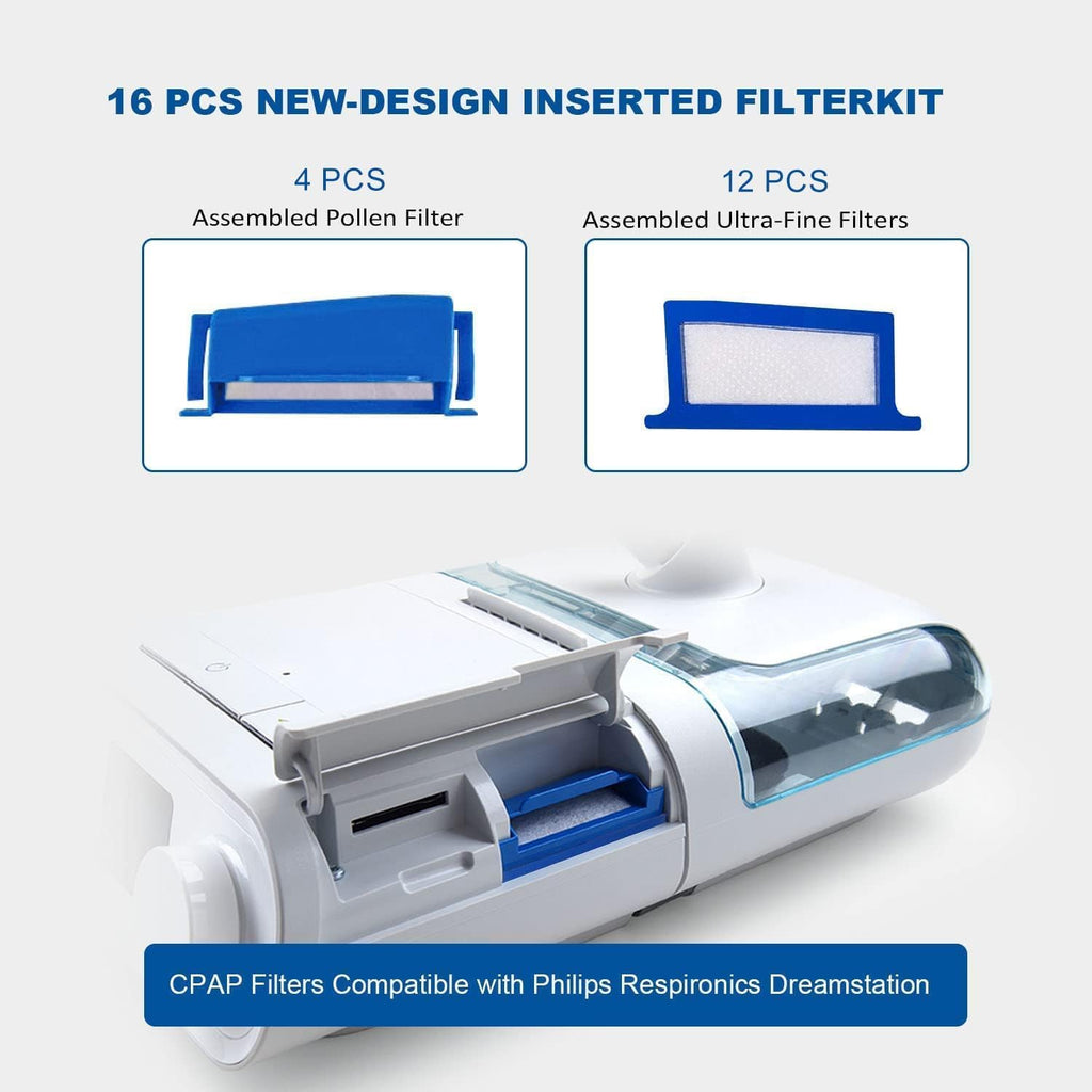 16 Pcs CPAP Filters Compatible with DreamStation1, Replacement Filter Kit Includes 4 Pollen Filter and 12 Disposable Ultra-Fine Filters
