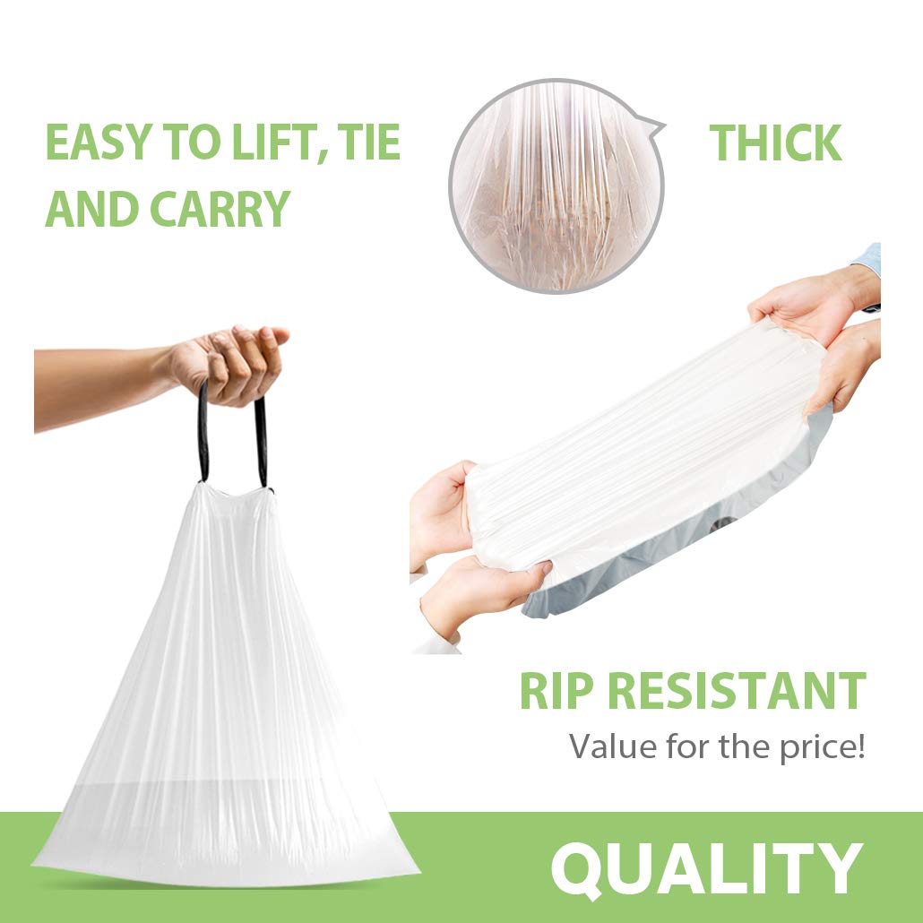 10 Gallon 132 Counts Strong Drawstring Trash Bags Garbage Bags by , Bathroom Trash Can Bin Liners, Plastic Bags for