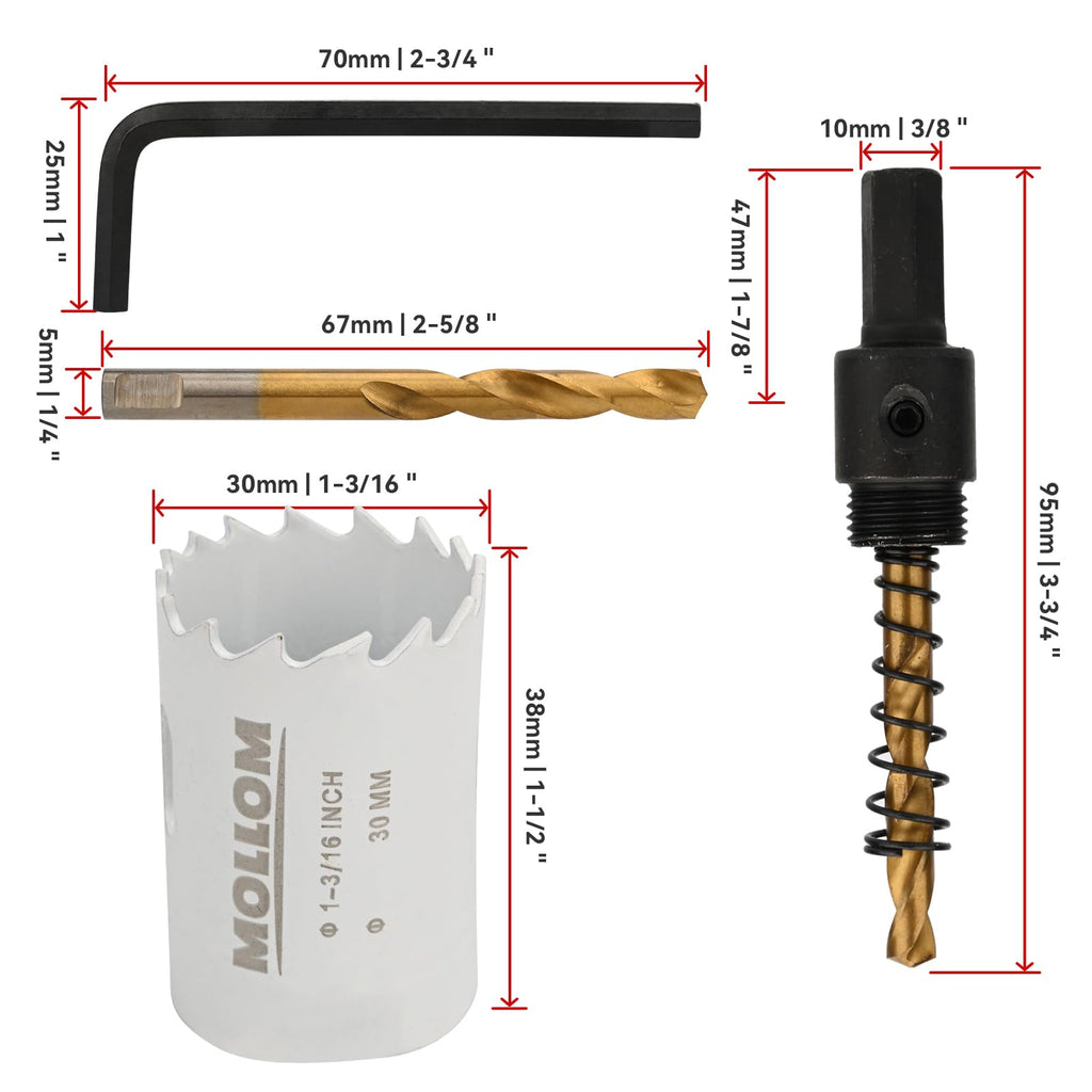 Mollom 30mm (1-3/16") HSS M42 8% Cobalt BI-Metal Hole Saw with Arbor