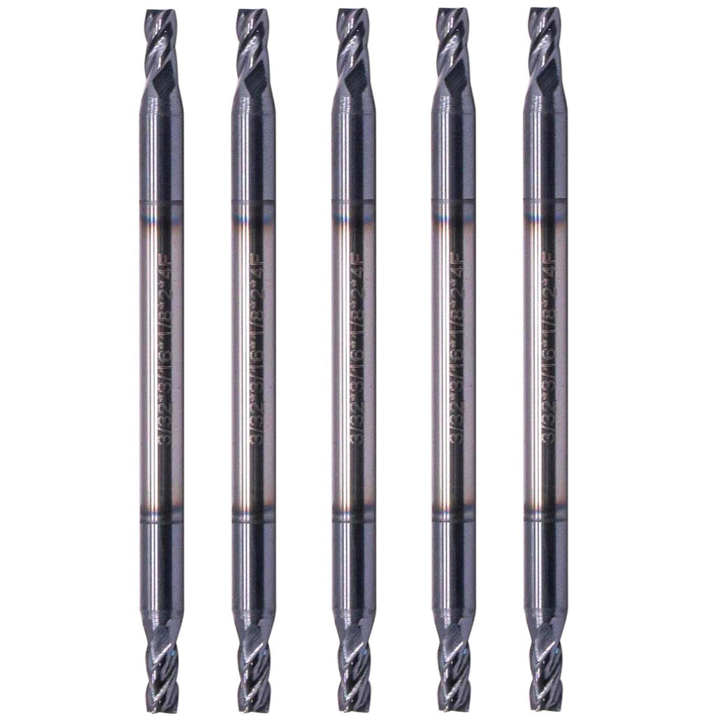 5Pcs 3/32" 4 Flute Solid Carbide Square End Mill, Double End, AlTiN Coated