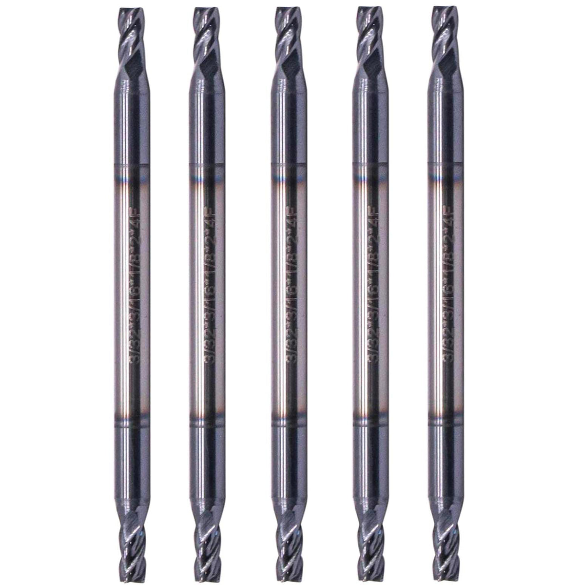 5Pcs 3/32" 4 Flute Solid Carbide Square End Mill, Double End, AlTiN Coated