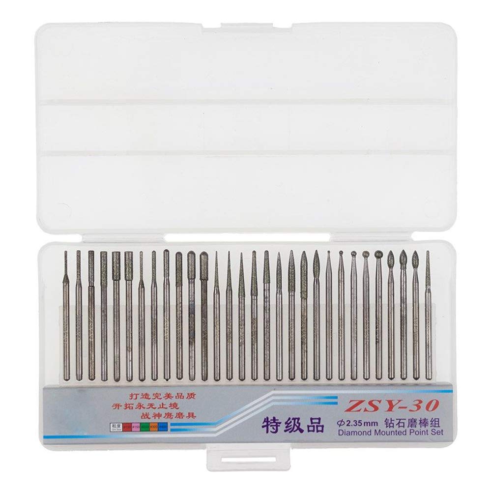 Yakamoz 30Pcs Diamond Burr Set, 2.35mm Shank Titanium Rotary Tool Bits