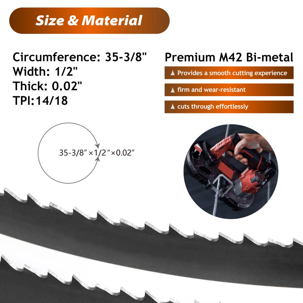 35-3/8 Inch Bandsaw Blades 14/18 TPI (5 Pack) for Milwaukee 2829-20 Compact Band Saw and 48-39-0529 Bandsaw Blade, 35-3/8" x 1/2" x 0.02"