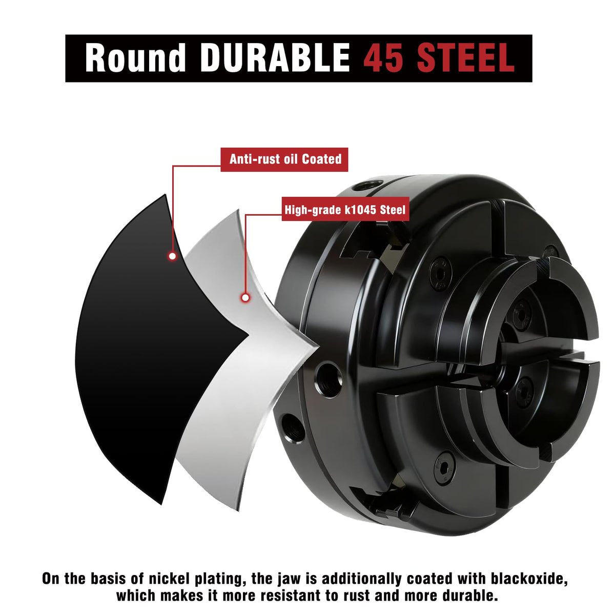 4 Inch Wood Lathe Chuck Set with Big Round Jaws,1" x 8 tpi thread - High-Grade 45 Steel, Nickel Plated Wood Turning Chuck