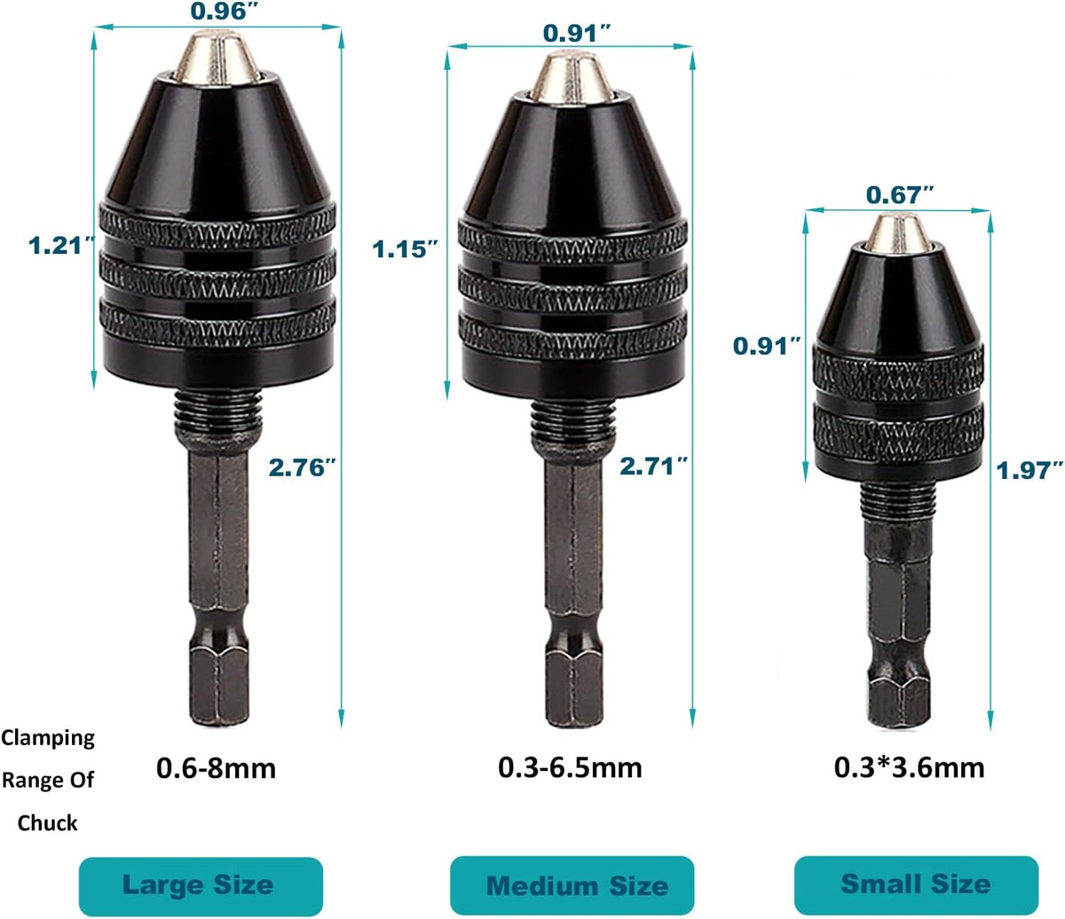 Resze Keyless Drill Chuck Adapter - 3Pcs Drill Chuck for Impact Driver
