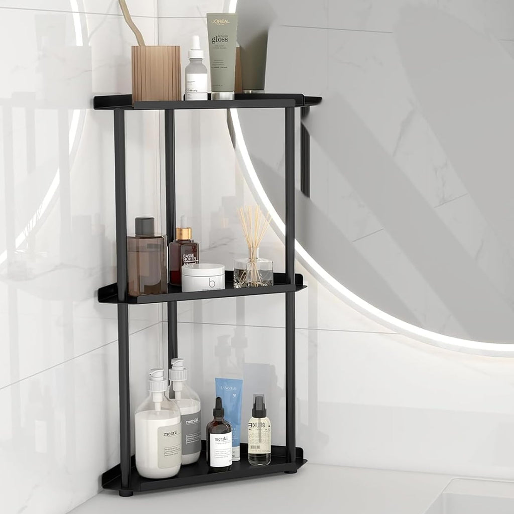 Corner Bathroom Counter Organizer, 3 Tier Corner Shelf Countertop Black