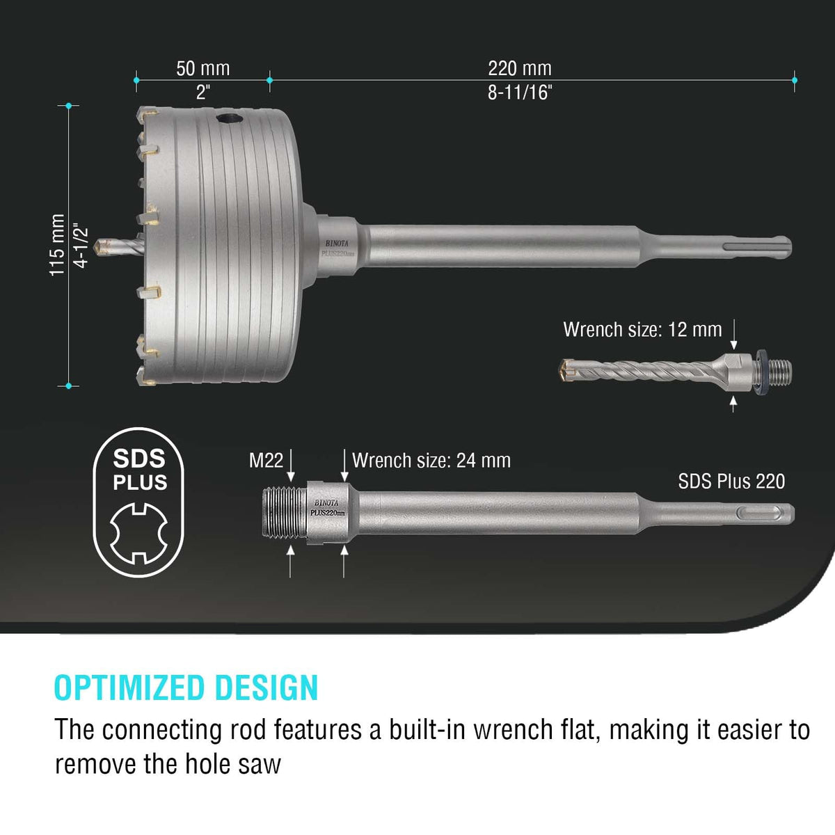 BINOTA 115 mm (4-1/2") Concrete Hole Saw with SDS-Plus Shank