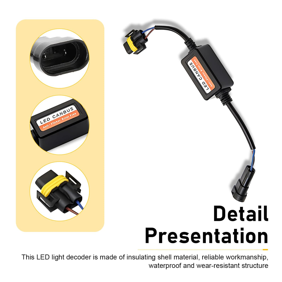 culycey 2 PCS Car LED Light Decoder, H11/H8/H9 LED Canbus Decoder, Waterproof Anti-flicker Harness Error Code Canceler, Unviersal for Most Cars Bulb Modification Adapters (Black)