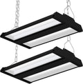 Allsmartlife LED Linear High Bay Shop Light 2-Pack, 150W 20250LM 0-10V Dimmable 5000K Daylight, Adjustable Tilt Hanging Black High Bay LED Shop Lighting Fixtures for Garage Warehouse Workshop ETL