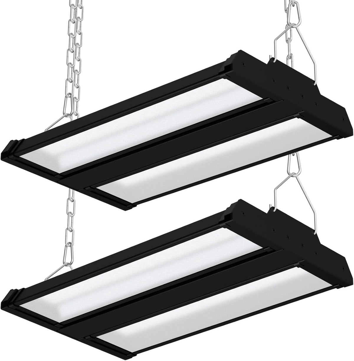 Allsmartlife LED Linear High Bay Shop Light 2-Pack, 150W 20250LM 0-10V Dimmable 5000K Daylight, Adjustable Tilt Hanging Black High Bay LED Shop Lighting Fixtures for Garage Warehouse Workshop ETL