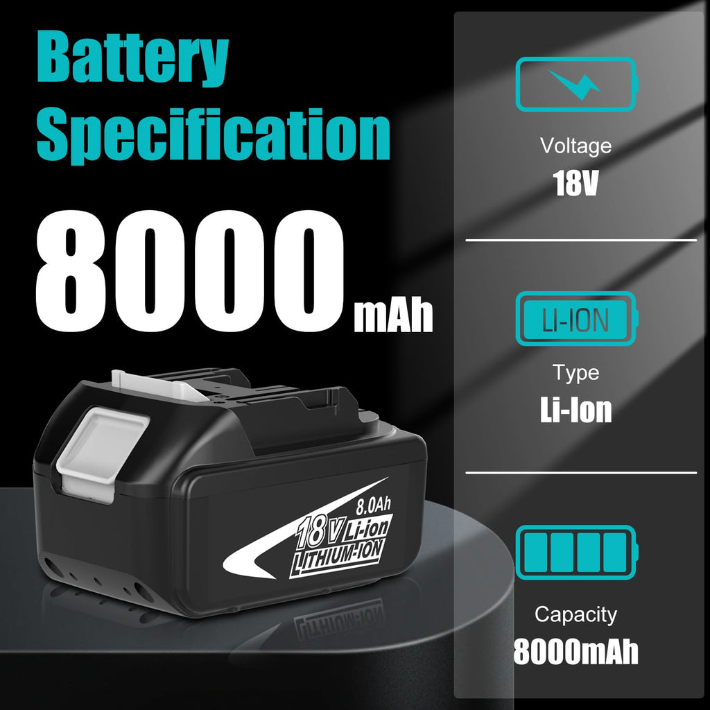 4-Pack 8.0Ah BL1860B Replacement for Makita 18V Battery with LED Light