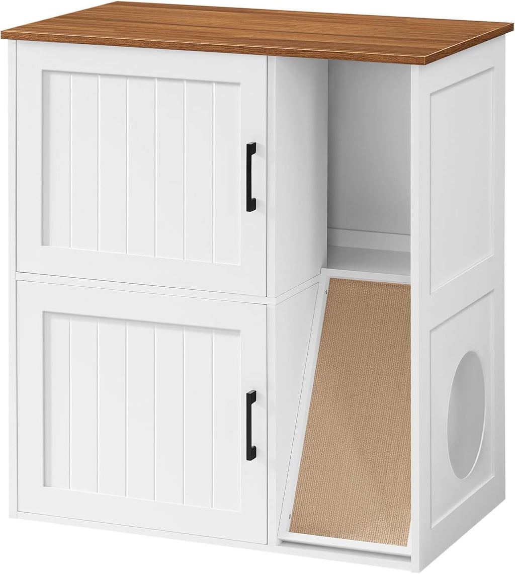 Litter Box Enclosure for 2 Cats, Hidden Litter Box Furniture with Scratch Pad, Double Litter Boxes Enclosure, Wooden