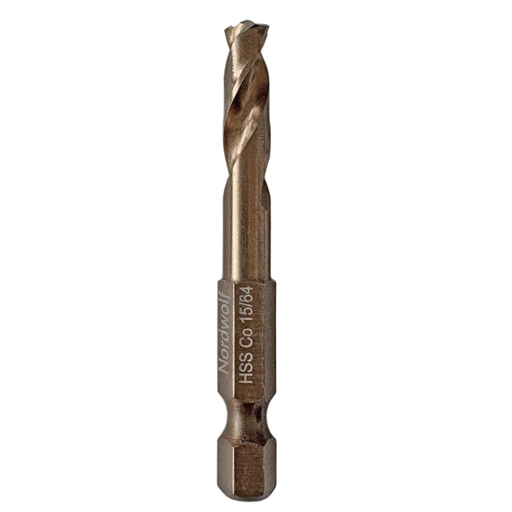 NordWolf 15/64" M35 Cobalt Stubby Drill Bit for Stainless Steel & Hard Metals, with 1/4" Hex Shank for Quick Chucks & Impact Drivers