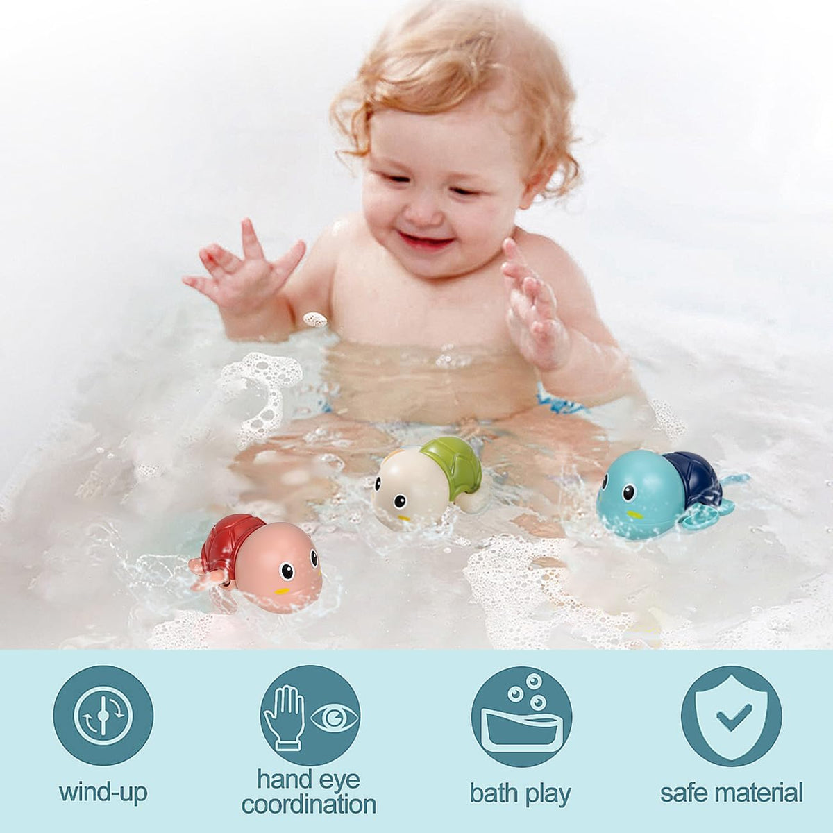 Bath Toys for Toddlers 1-3, Cute Swimming Turtle Bath Toys for 1 2 Year Old Boy Girl Gifts, Water Pool Toys for Baby