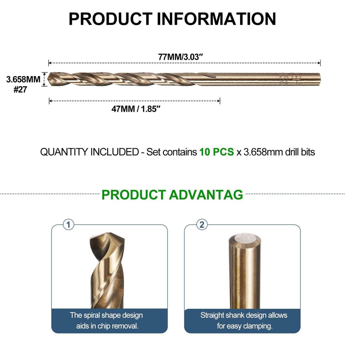 METALLIXITY Micro Drill Bit (#27) 4341 High-Speed Steel Gold 135° 10Pcs