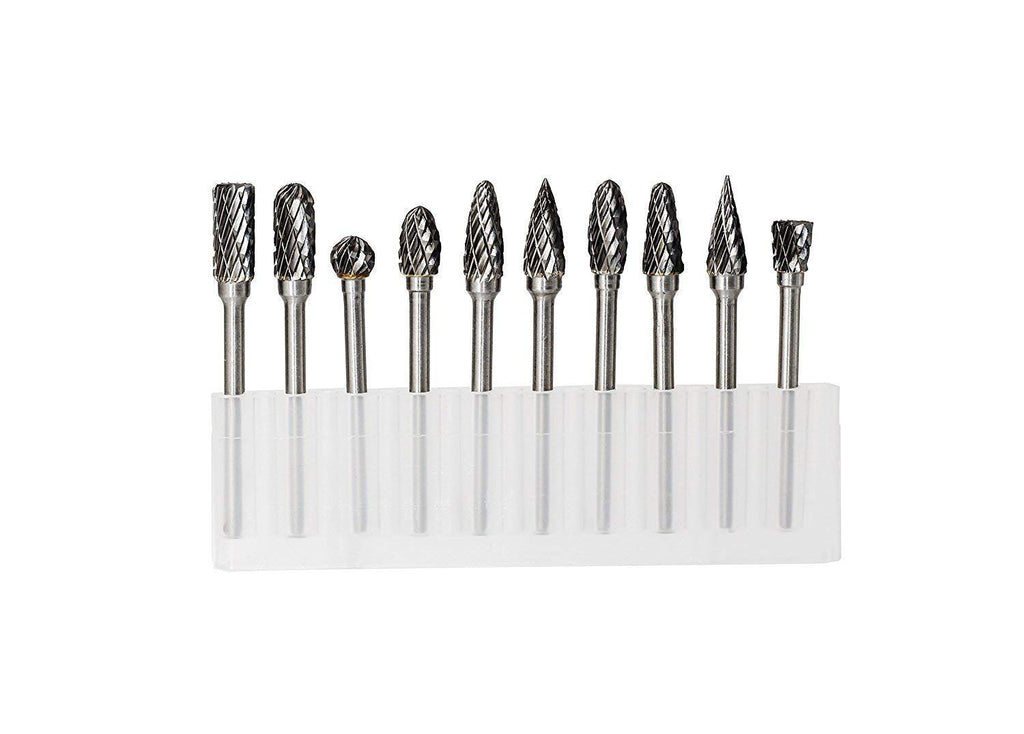 JESTUOUS Carbide Burr Set 1/8 Inch Shank with 1/4 Head Double Cut 10pcs