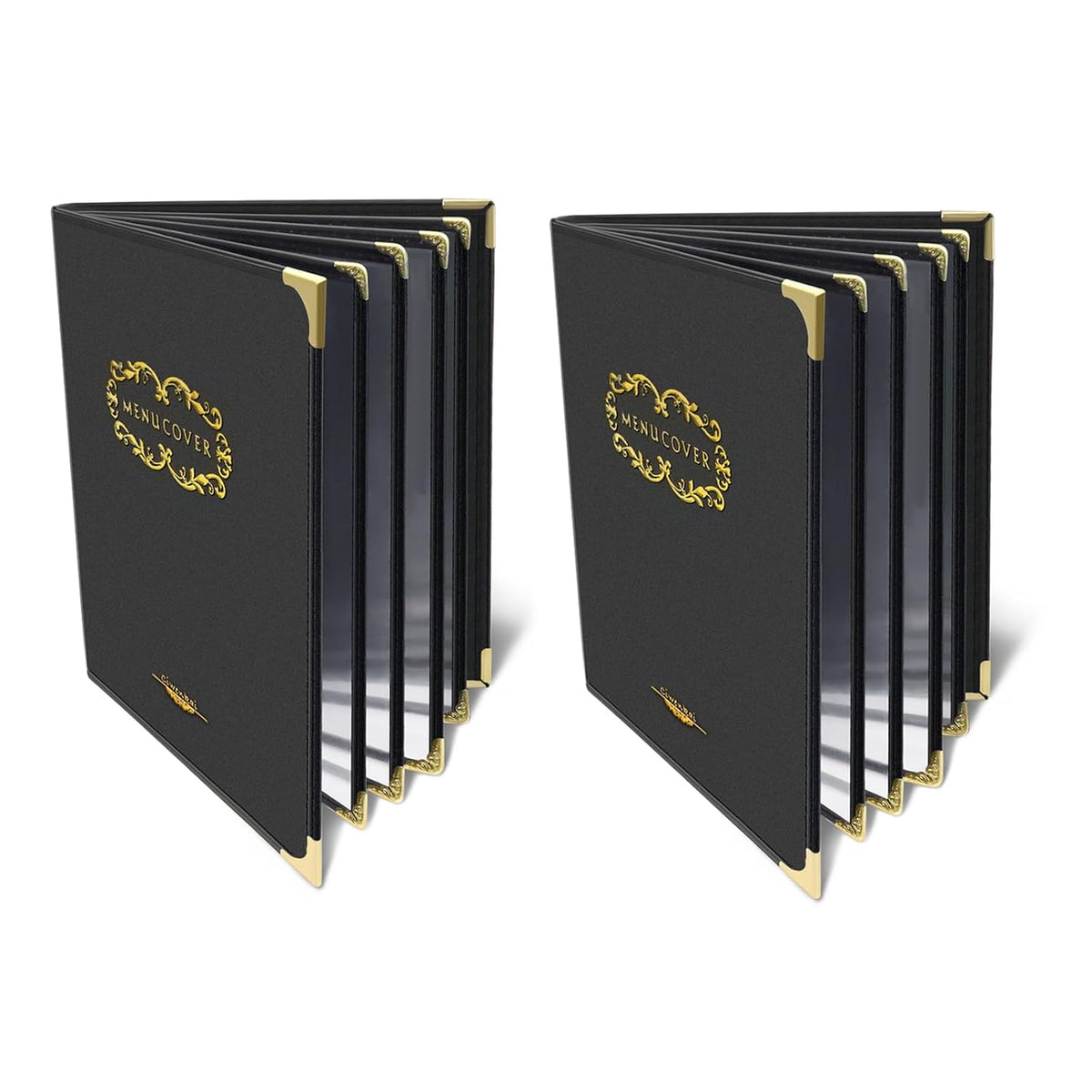 Menu-Covers 8.5 X 11 inch Restaurant - 2 Pack Menu Holder 4 Page 8 View Premium Faux Leather Transparent Black for