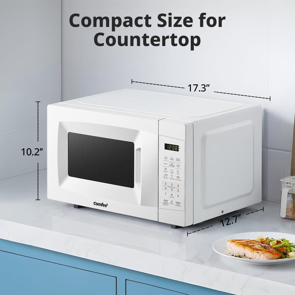 Countertop Microwave Oven, 0.7 Cu.Ft, 700W,Pearl White, ECO Mode | Sound On/Off, One-Touch Buttons, Child Lock
