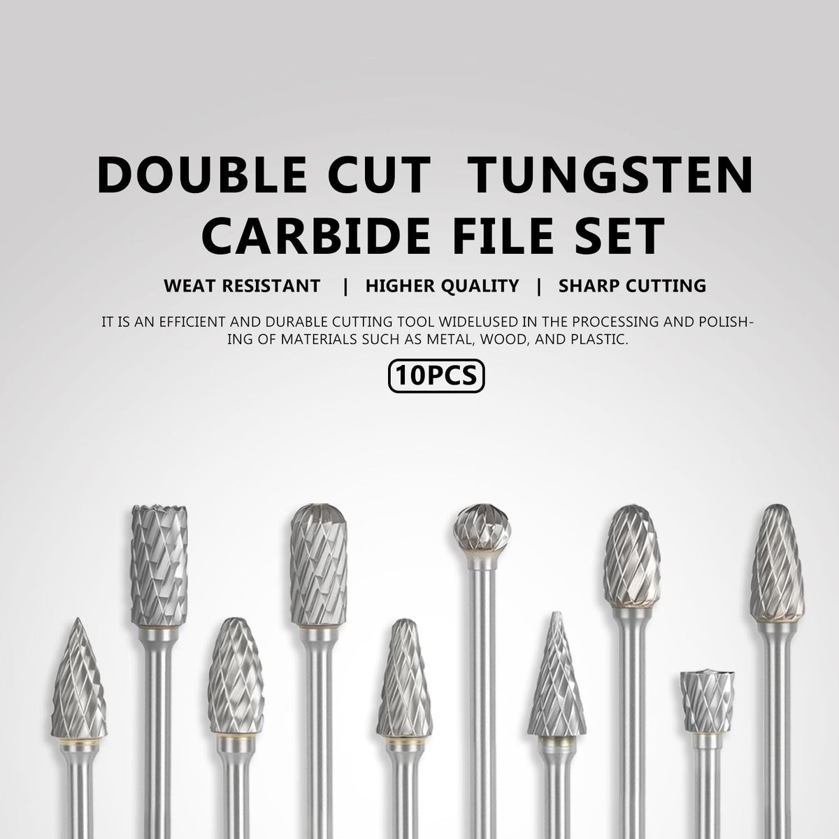 CSOOM 10 Pcs Carbide Burr Set, 1/8 Inch Shank