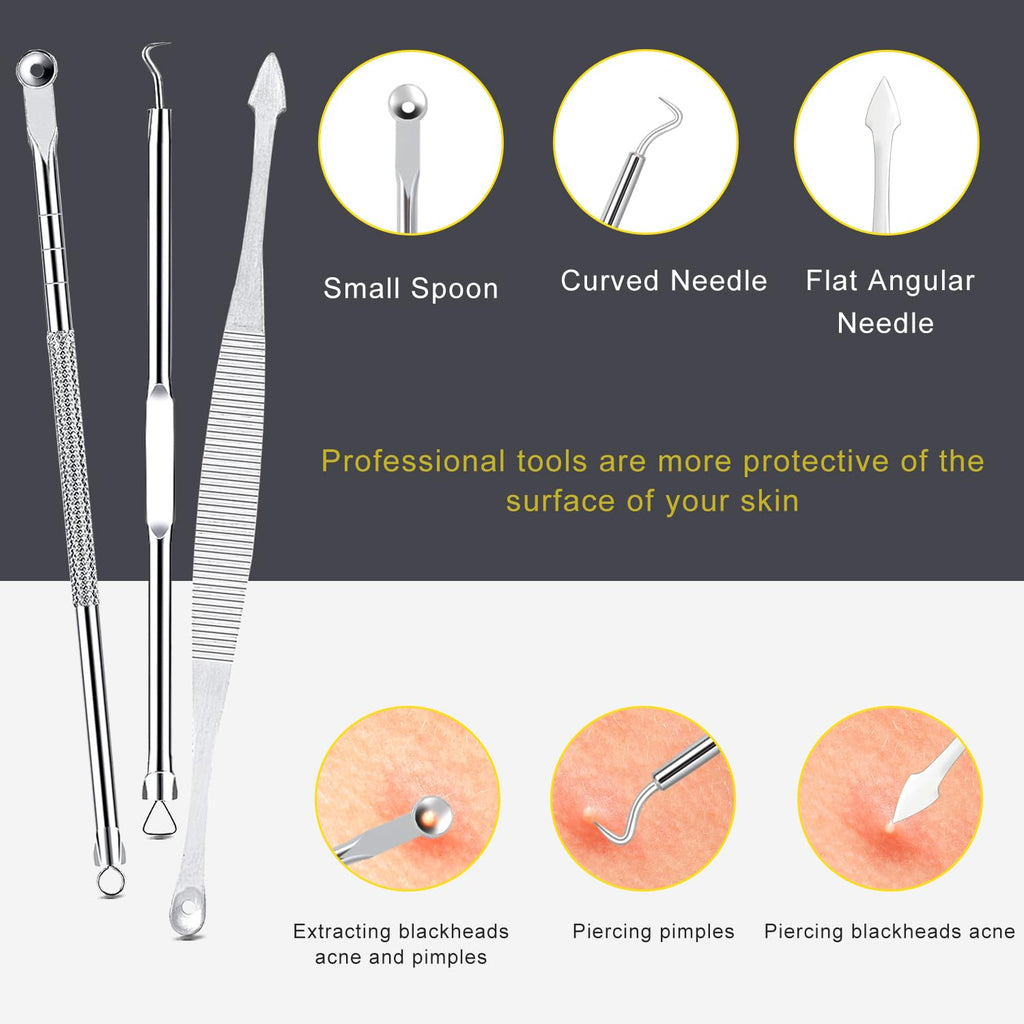 Pimple Popper Tool Kit - Boxoyx 10 Pcs Blackhead Remover Comedone Extractor Kit with Metal Case for Quick and Easy