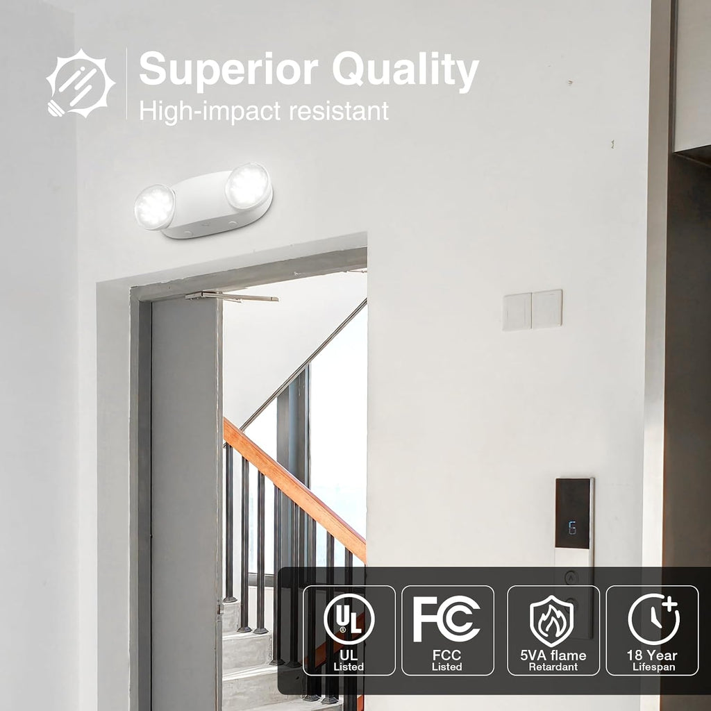 FREELICHT 10 Pack Emergency Lights for Business, Round Heads, 90min Battery
